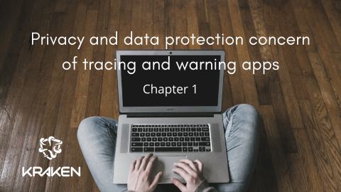 photography of a person working with a computer and the text: Privacy and data protection concern of tracing and warning apps