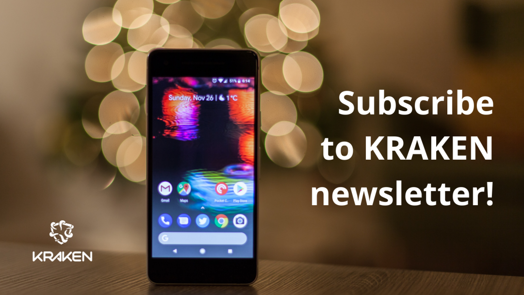 photo of a smartphone with the text subscribe to the KRAKEN newsletter