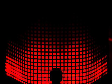 red outline with circles on a black background representing secure data sharing